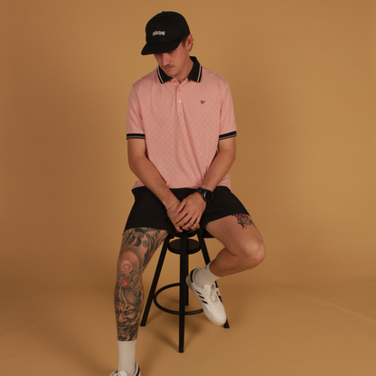 checkered pink polo